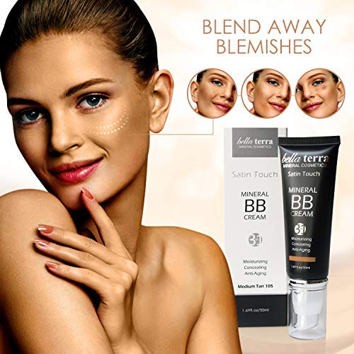 Bellaterra Cosmetics Mineral BB Cream - Tinted Moisturizer & Foundation, Hypoallergenic, Buildable Coverage, Oil-Free, Non-Comedogenic, Vegan, 1.69oz, Medium Tan 105