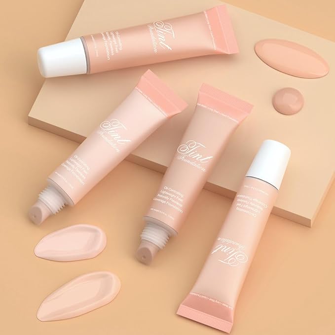 2 Pack Liquid Foundation Cream with Foundation Brush for Face Makeup,Durable Full Coverage Matte Concealer Make Up,Oil Control & Waterproof Base Primer -1 Fl.Oz (#04)