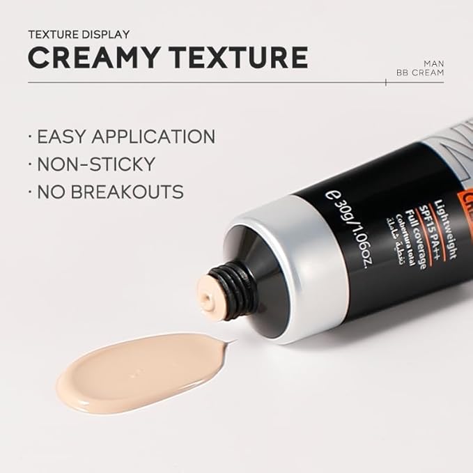 AKARY Hydrating Men BB Cream SPF 15 PA++, Full-Coverage Foundation&Concealer, Mens Face Moisturizer Cream Evens Skin Tone, Oil Control and Cover Flaws, Natural Finish for All Skin Types, Natural 240