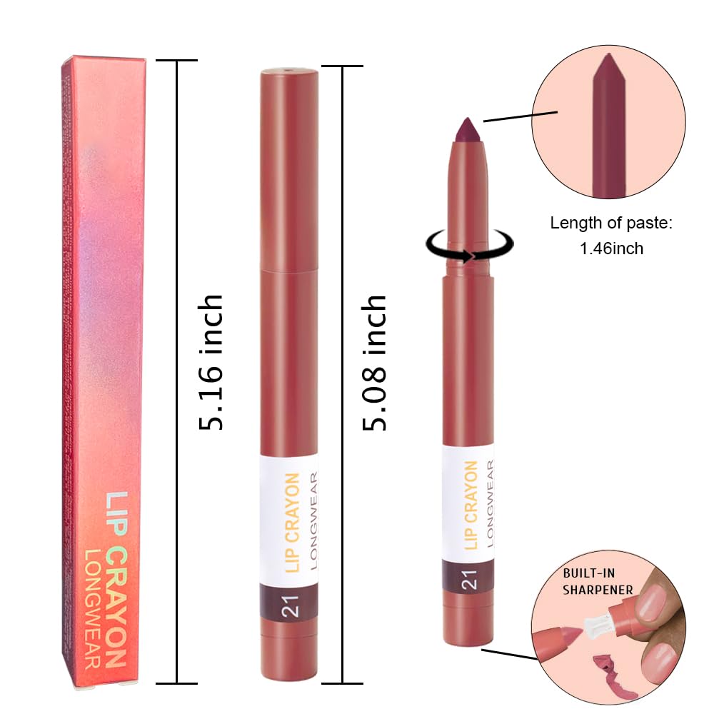 BINGBRUSH Lip Crayons Matte Longwear Lipstick Pack Set,Moisture Smooth Lipliner With Built-in Sharpener Ultimate Super Stay Ink Lip Crayon for Makeup-Waterproof Velvet Lipgloss Lip Stain(21#Dark Red)
