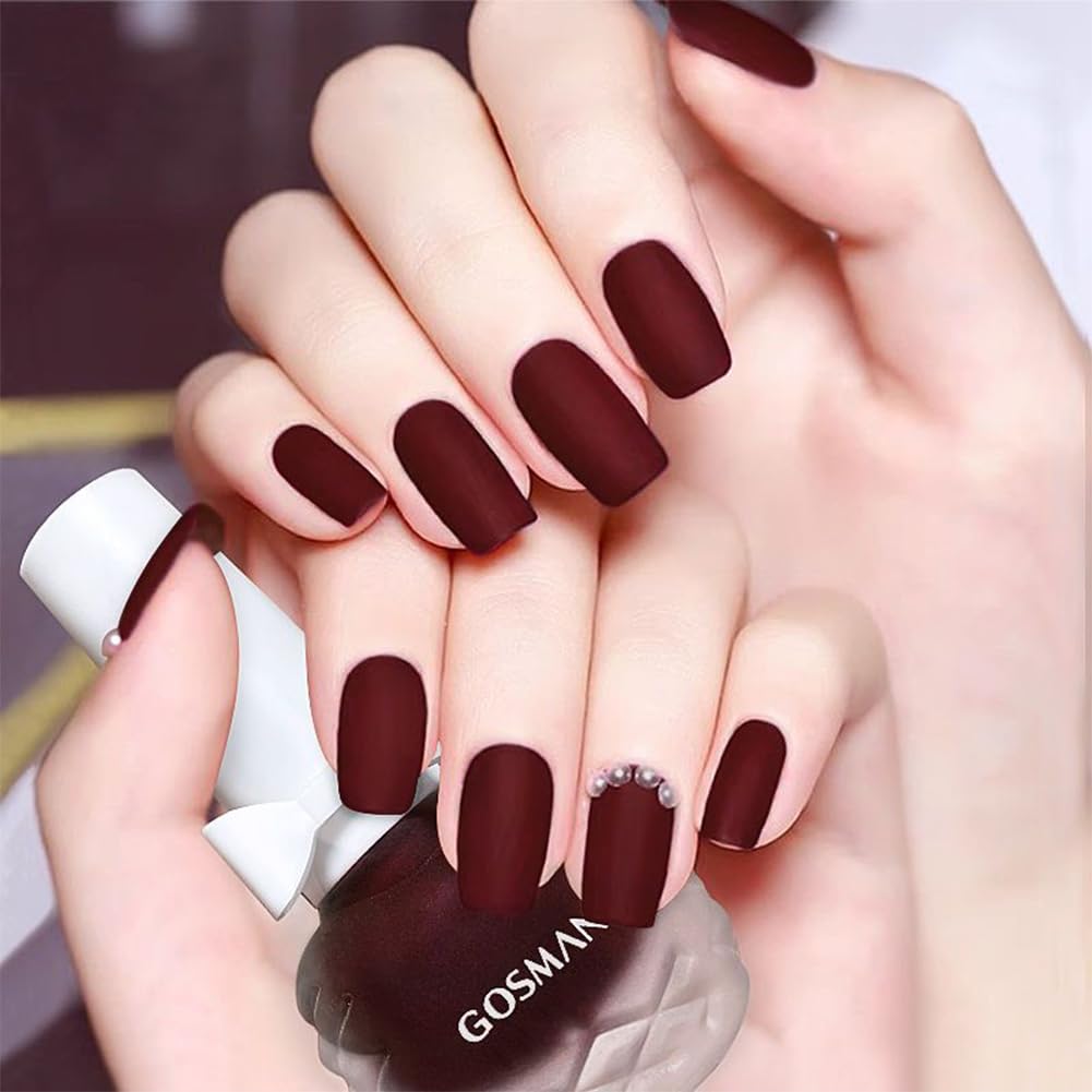 COSMOO 12ml Burgundy Matte Nail Polish, Quick Dry Nail Lacquer for Nail Art Varnish, Mist Effect Matte Finish Velvet Nail Polish, 0.41 fl oz (Burgundy, 0.41 fl oz)