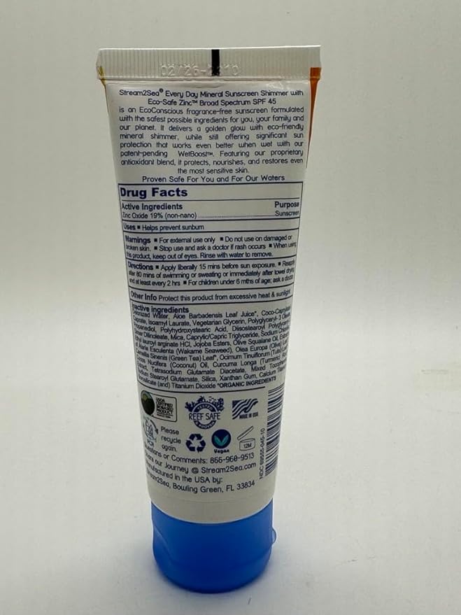 SPF 45 Every Day Shimmer Mineral Sunscreen | 2.5 Fl Oz Biodegradable, Paraben Free & Reef Safe Sunscreen | Non-Greasy, Lightweight & Shimmer Mineral Protection Against UVA & UVB for Face & Body