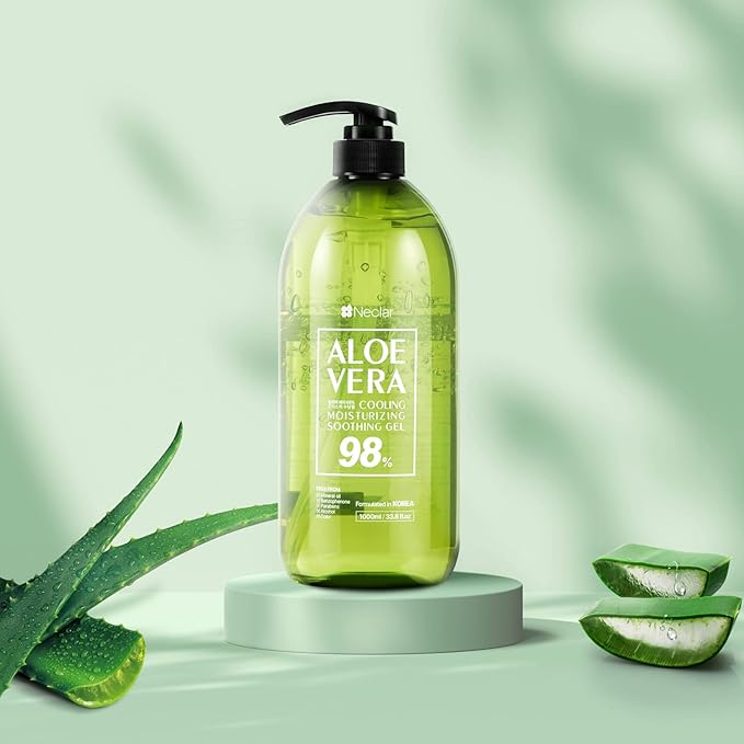 98% Aloe Vera Gel for Sunburn Relief - 33.8oz / 1000ml - Pure Aloe Vera Gel for Face, Skin and Hair - After Sun Care - Sun Burn Moisturizer Cream (33.8 Fl oz)