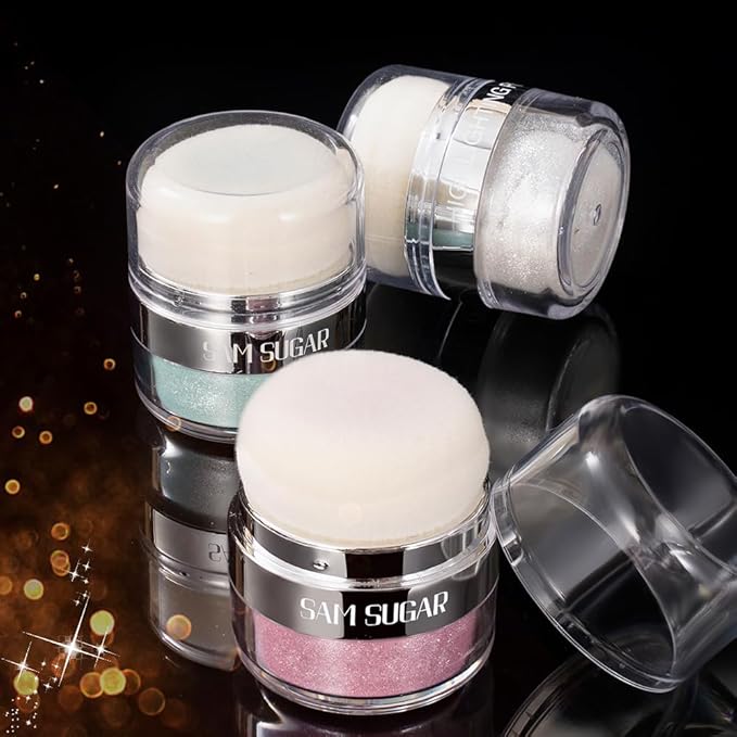 Glitter Body Highlighter Powder Body Shimmer Sparkle Face Brightening Highlighter Powder for Face Eyes Body Glow Makeup With sponge head(05#)