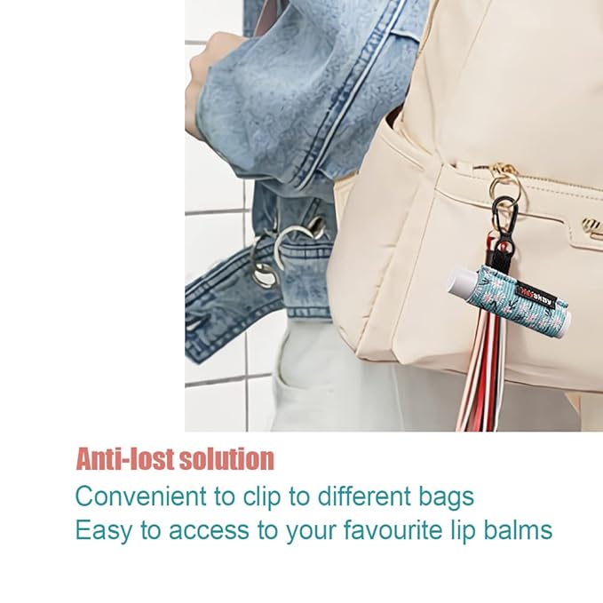 3PCS Lip Balm Holder Sleeves Keychain Chapstick Holder Keychain Lip Gloss Holder Chapstick Elastic Sleeves(Light Blue/Grey/Pink)