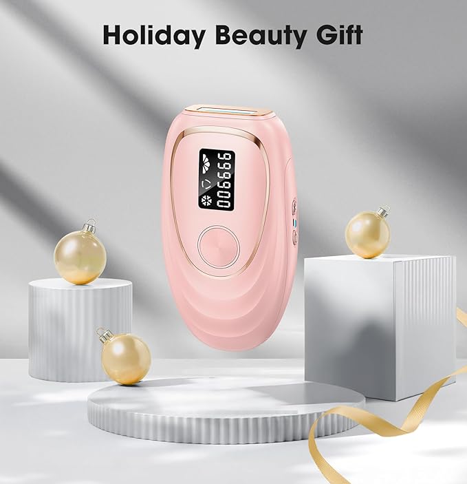 IPL Laser Hair Removal Device for Women & Men - Home 45°F Ice-Cooling Contact for Painless & Long-Lasting Results, 86% Hair Reduction in 3 Weeks for Full Body & Bikini Line, Light Pink