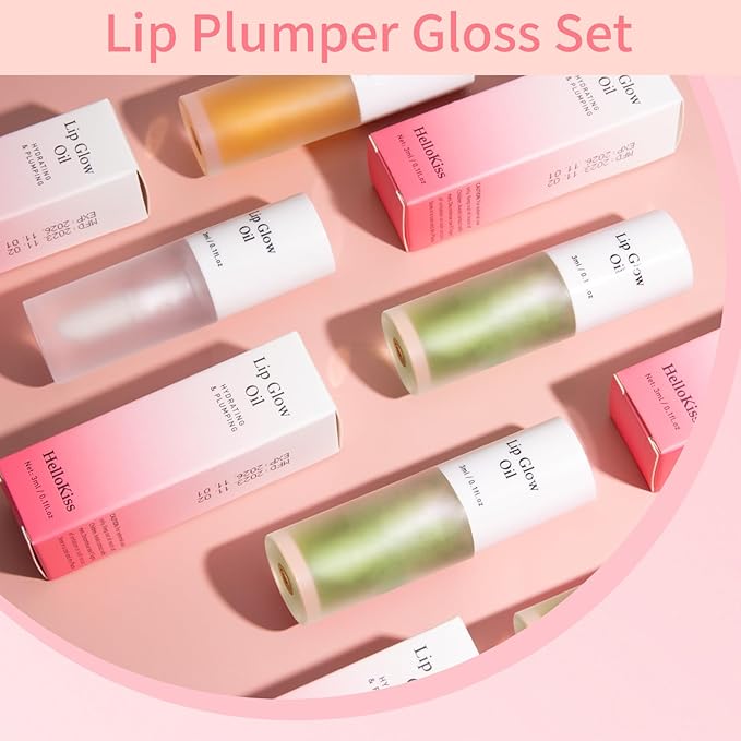 Hellokiss 3Pcs Lip Glow Oil,Moisturizing Lip Plumper Gloss,3 Fruit Flavoured Lip Balm Lip Care,Clear Plumping Lip Gloss,Non-Sticky Long Lasting Hydrating Lip Oil(Honey,Green Apple,Coconut)