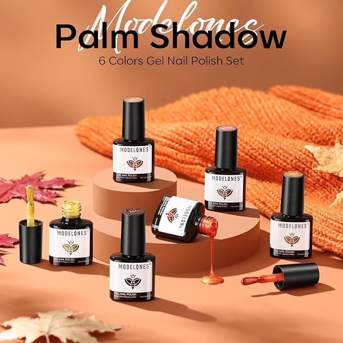 modelones Chameleon Gel Nail Polish Set, 6 Colors Fall Gel Polish Kit Glitter Shimmer Brown Orange Yellow Soak Off LED Nail Lamp Home Gift DIY Salon For Women Girl