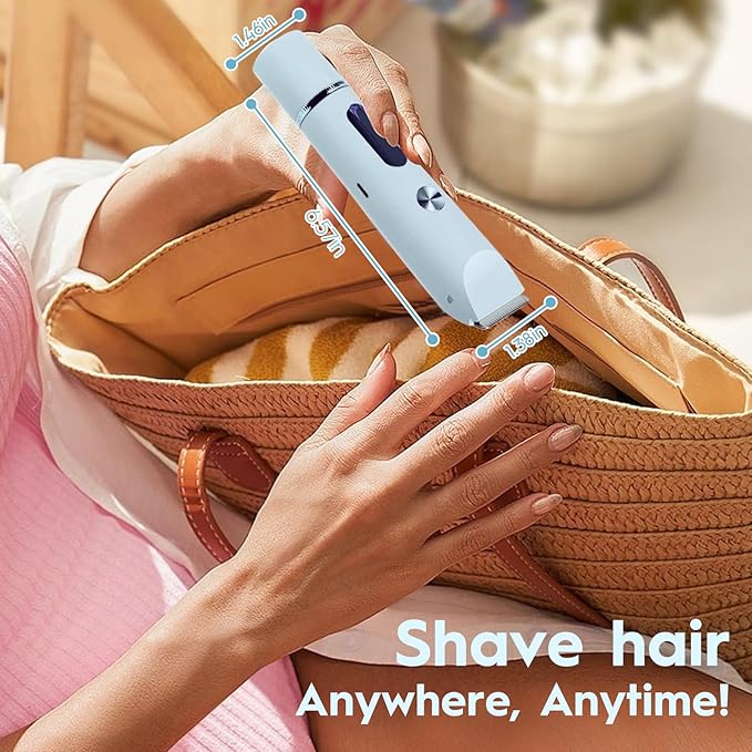 2025 Upgraded Dermave Bikini Shaver - 2 in 1 Bikini Trimmer for Women with LCD Display, Dual Head Cordless Electric Shaver, IPX7 Waterproof Wet/Dry Body Hair Trimmer for Face,Blue