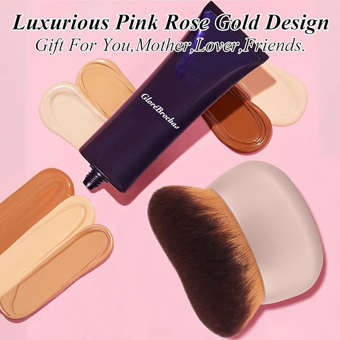 75MM Extra Large Self Tanner Kabuki Makeup Brush – Ultra Soft Dense Vegan Bristles for Body Makeup, Bronzer & Foundation–Applies Tanning Mousse, Lotion & Self Tanner–Khaki, Wet & Dry