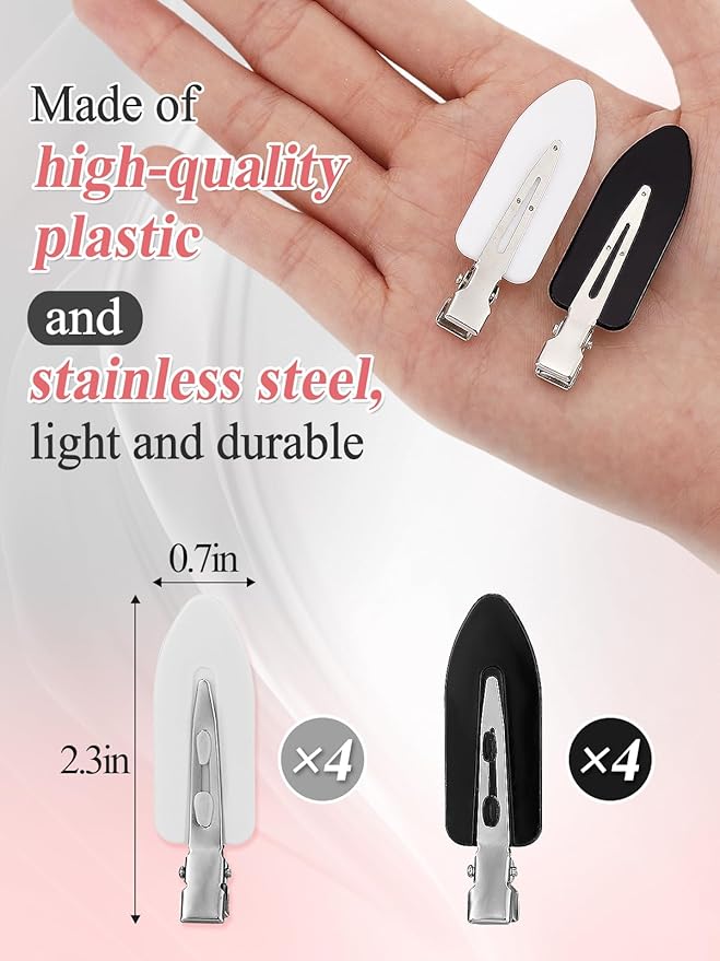 8Pcs No Bend No Crease Hair Clips - Styling Duck Bill Clips Alligator Hair Barrettes for Styling Sectioning Small Gifts for Women Girl Salon Hairstyle Hairdressing Bangs Waves, Black & White