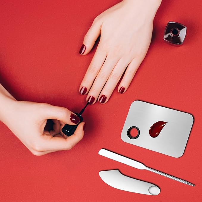 3 Pcs Makeup Foundation Spatula Spoon Tool Set, Make Up Mixing Palette Tray, Stainless Steel Skin Care Spatula, Cosmetic Scoop Scraper for Skincare Face Eye Cream (Silver)