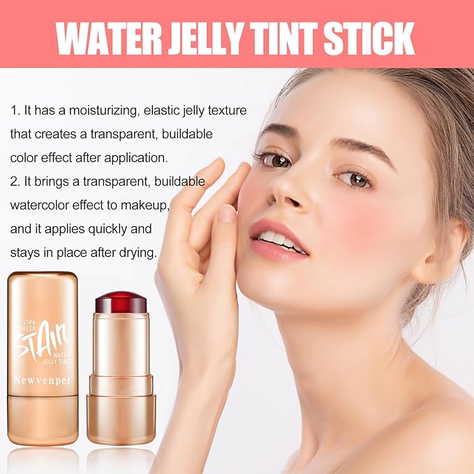 2pcs Jelly Blush Stick, Multi-purpose Lip and Cheek Colour Stick, Jelly Texture Waterproof, Moisturising and Long-lasting, Non-sticky, Create Watercolour Makeup Effect for Women and Girls 2#