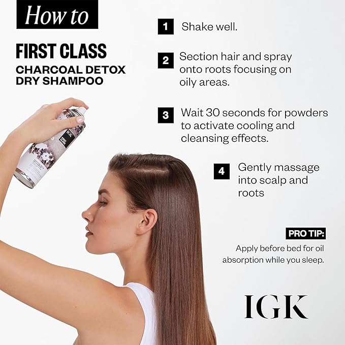 IGK FIRST CLASS Charcoal Detox Dry Shampoo | Volume + Soothes Scalp + Balance Oil | Vegan + Cruelty Free | 6.3 oz (Pack of 2)