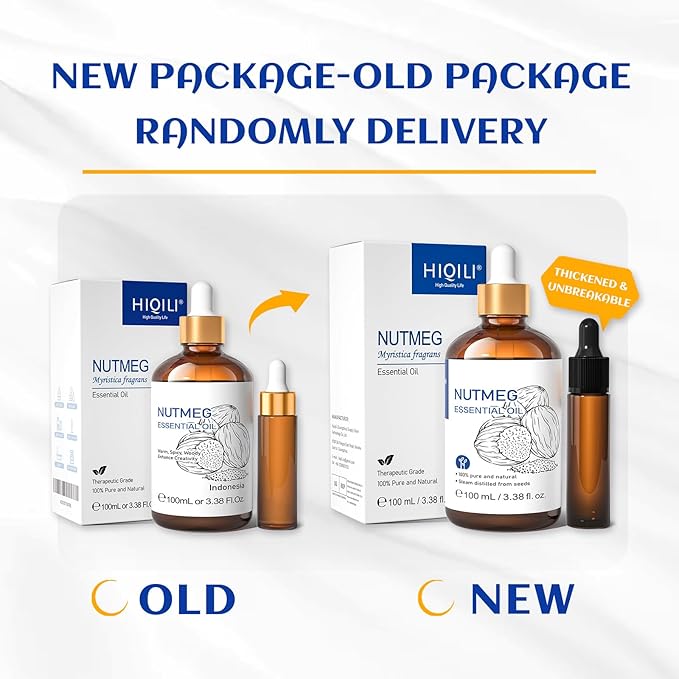 HIQILI Nutmeg Essential Oil 3.38 Fl Oz, Pure Natural Nutmeg Oil for Aromatherapy, Diffuser - 100ml