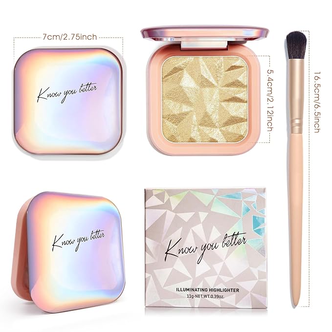 Highlighter Makeup Palette Shimmer Contour Palette Powder for Brighten Face Contour Gold Cheek Highlight Makeup, Long Lasting Highlighter Powder with Mirror for Illuminator Makeup (BEIGE GOLD)