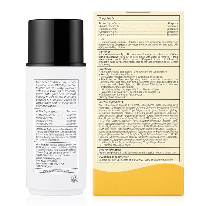 belif Milky Niacinamide Sunscreen SPF 40 – Lightweight & Invisible Sun Serum for Face with 7 Types of Hyaluronic Acid | No White Cast, Non-Comedogenic, Hydrating, Makeup-Gripping Primer (1.69 fl.oz)