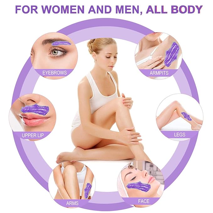 Hard Wax Beads for Hair Removal, Waxing Beans for Sensitive Skin (Violet), 10.5 Ounce/bag with 10pcs Wax Sticks