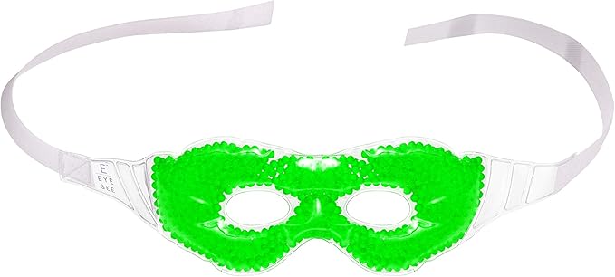 Gel Eye Mask, Green - Cold Compress Ice Pack with Gel Beads - Microwave Safe for Heat Therapy - Great for Puffy Eyes, Dark Circles, Dry Eyes, Soothing Headaches