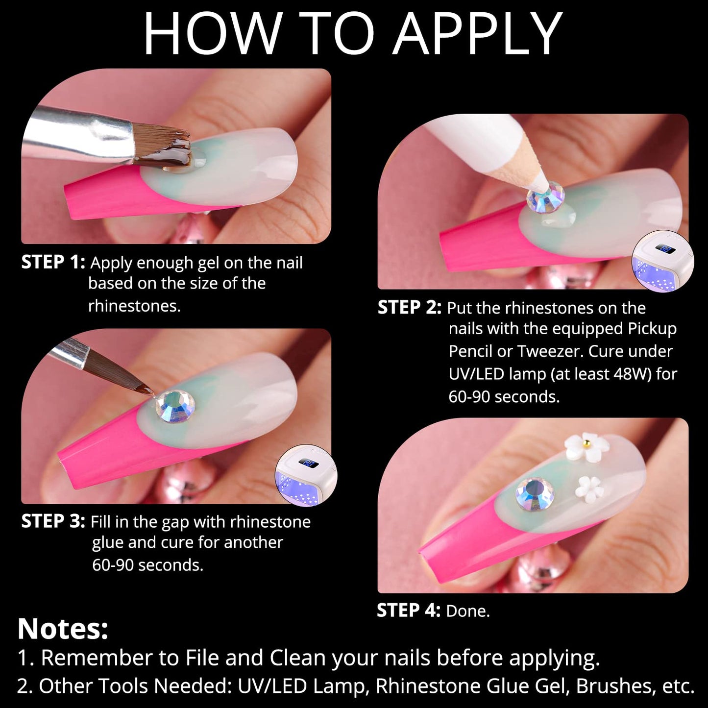 Mixed 3D Nail Art Gem Decoration Accessories Kit #8, Aurora Bear Bow Butterfly Starry AB Rhinestone Charm Jewelry for Deco, Pearl Flower Caviar Bead Stone Crystal with Pickup Pencil and Tweezer