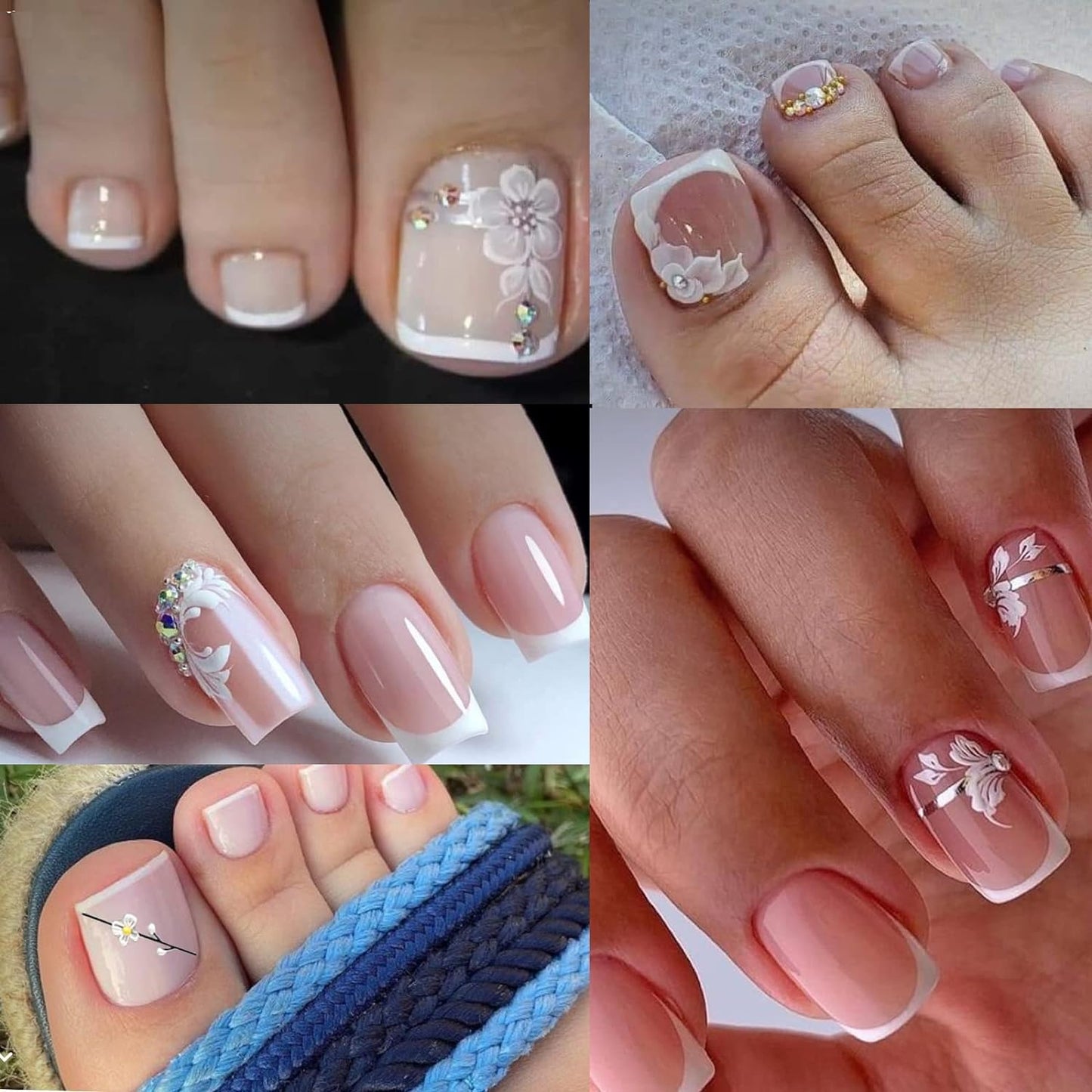 Flower Nail Stickers for Nail Art 5D Embossed Engraved Nails Decals 3D Spring Summer Accessories White Blue Self-Adhesive Nails DIY Design Decoration for Women Girls(6 Sheets