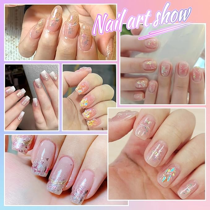 Laza Monet Garden Chameleon Flakes Nail Glitter Irregular Opal Nail Foil Flakes Chunky Confetti Color-Shift Sequins Iridescent Fairy Dust for Mermaid Nails Design, Nail Decorations for Nail Art