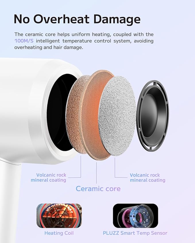 Hair Dryer, Ionic High-Speed Blow Dryer for Fast Drying with Brushless Motor, Portable Professional Hair Dryers with Magnetic Concentrator, Quiet Compact Hairdryer for Women & Men, Travel/Home/Salon