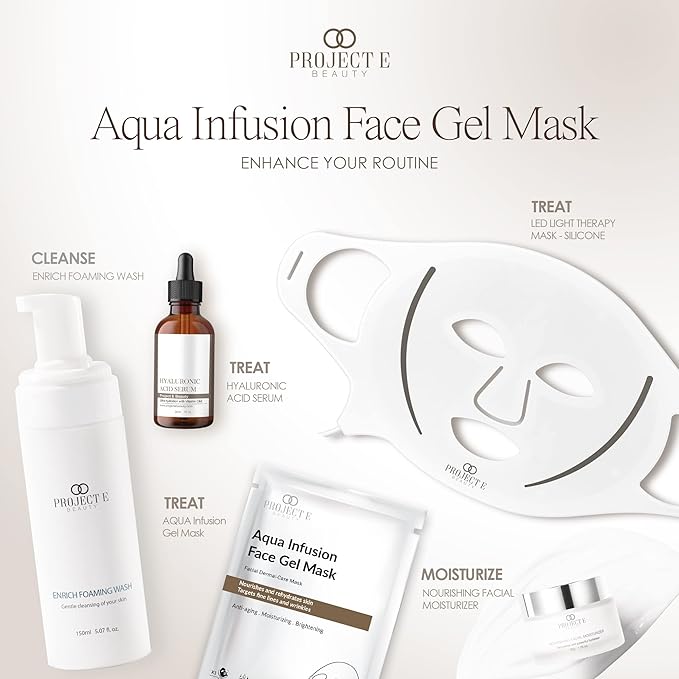 Project E Beauty Aqua Infusion Face Gel Mask Moisturizing, Hydrating & Anti-Aging | Removes Fine Lines | Brightening Collagen Face Mask | Skincare Routine | Hydrogel Sheet Masks | 5 Pack
