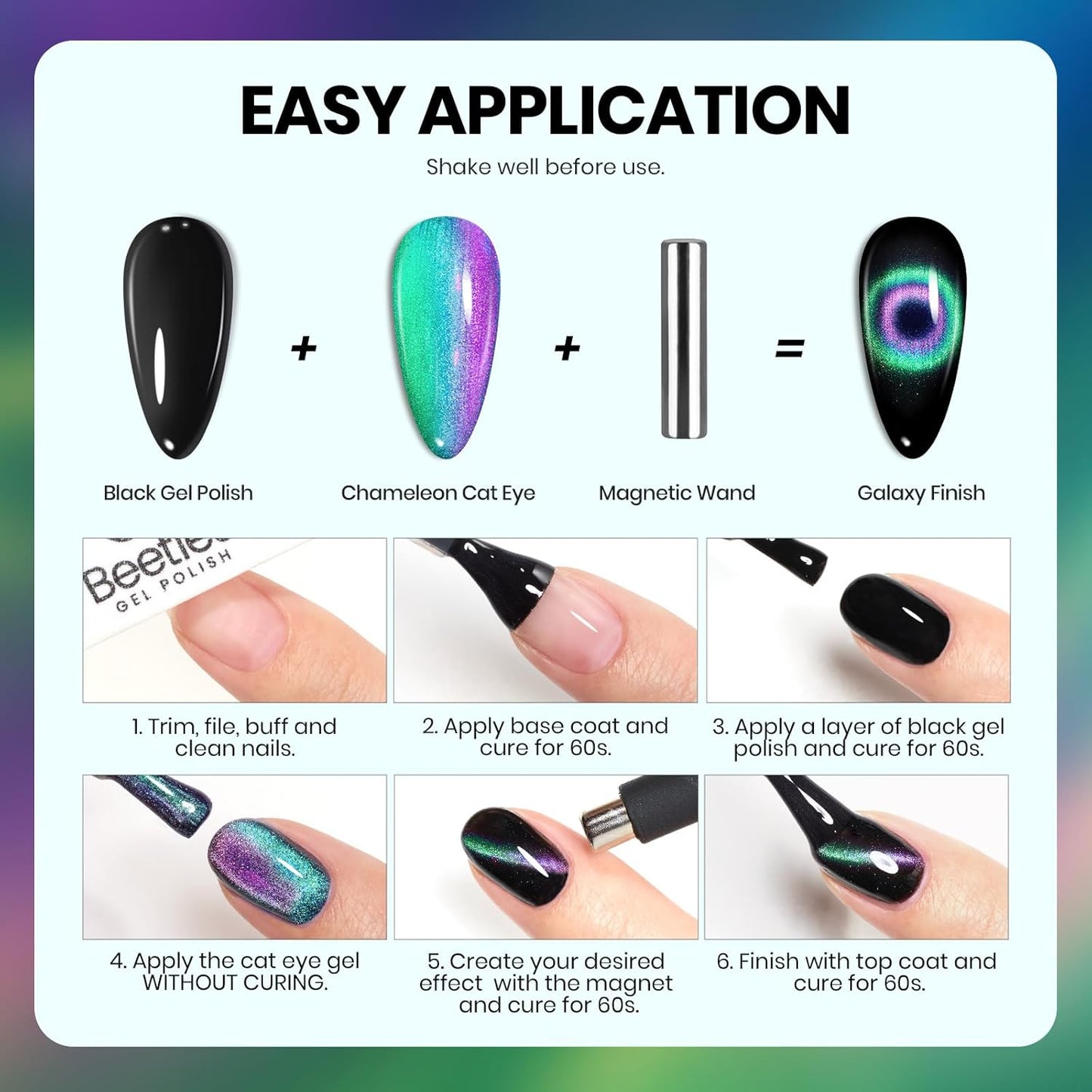 Beetles Cat Eye Gel Nail Polish - 15ML 9D Chameleon Cat Eye Green Purple Double Magic Colors Gel Polish with Magnet Soak Off UV Velvet Gel Galaxy Drift Collection Nail Art Design Gift for Women