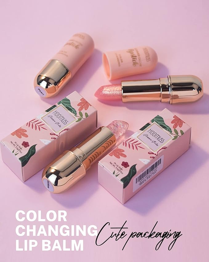 Glimmer Balm, Tinted Lip Balm Long Lasting PH Lipstick, Color Changing Lipstick Natural Chapstick, Glitter Pink Shade Lipstick (Rainbow)