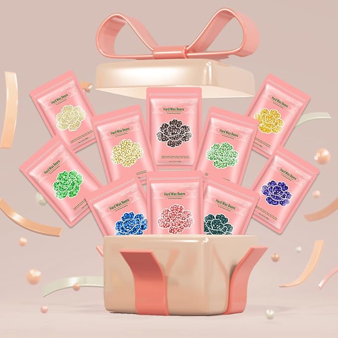 Hard Wax Beads 2.2 lbs, 10 Pack Variety Wax Beans for Hair Removal, Sensitive Skin, Ideal for Face, Eyebrows, Bikini, Underarms, Legs, Brazilian Waxing and Full Body