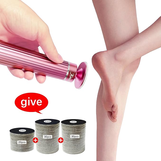 5.3'' Electric Foot Callus Remover with 80pcs Sandpaper Discs & Brush, Professional Aluminum Ergonomic Pedicure Tool, Stepless Speed & Reverse Control for Dead Skin Removal (Pink)