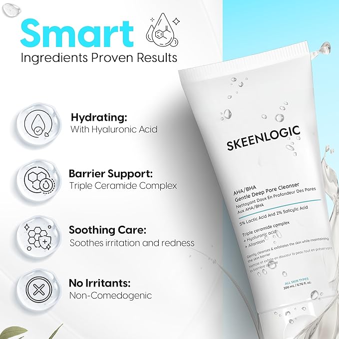 5% Lactic Acid + 2% Salicylic Acid Cleanser –Non-Stripping AHA/BHA Exfoliating Face & Body Wash With Ceramides. Minimizes Pores, Keratosis Pilaris, Acne, Ingrown Hairs & Psoriasis-200ml.