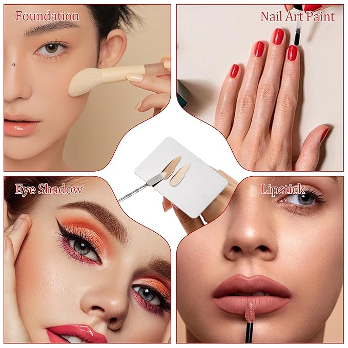 2 Pcs Stainless Steel Makeup Palette Makeup Spatula Palette with Foundation Spatula Professional Cosmetic Palette for Mixing Foundation Eye Shadow Nail DIY Art