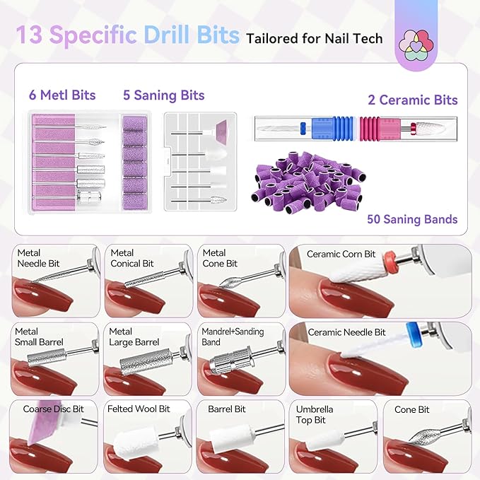 SAVILAND SSPro X-Drill Nail Drill Professional: 45000 RPM Quick Removal for Acrylic Nails Electric Nail File 3000 mAh Nail Drill Kit Portable EFile with Ceramic Bits Sanding Bands Nail Tech Salon