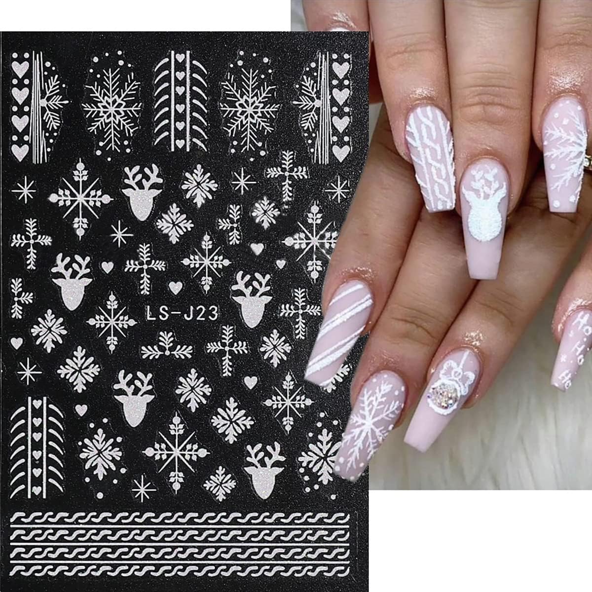6 Sheets Glitter Silver Snowflake Nail Art Stickers 3D Christmas Nail Decals Self Adhesive Xmas Winter Nail Design Holiday Reindeer Snowflakes Nail Stickers for Women Girls Christmas Nail Decoration