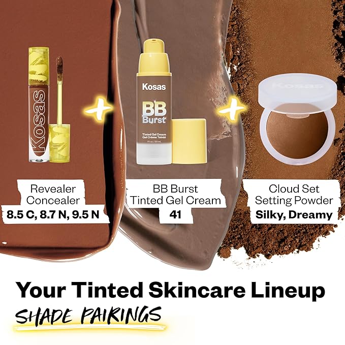 Kosas BB Burst Tinted Face Gel Cream - Supports Healthy Collagen, Smoothes Skin, Hydrates & Moisturizes - Lightweight Buildable Coverage - Deep Neutral Cool 41, (1 Oz/30 ML)