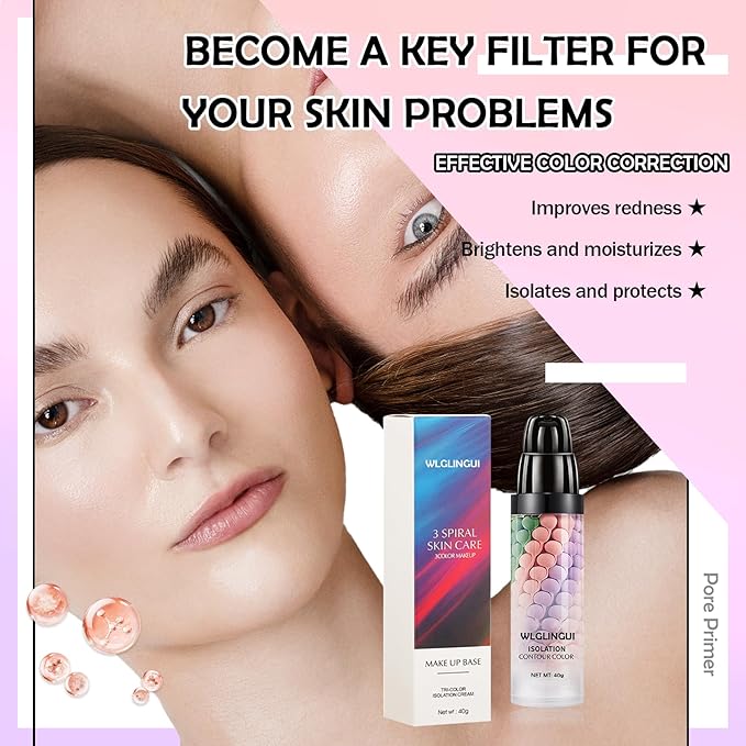 2PCS One Step Color Corrector,Tri-Color Color Correcting Facial Serum,Moisturizing Color Changing Foundation,Oil Control Tinted Moisturizer Isolation Cream for Face Makeup Primer Base
