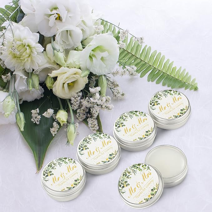 40 Pieces Bridal Shower Lip Balm Bulk Wedding Favors Lip Balms Mr and Mrs Thanks for Coming Wedding Party Gift for Guest Girl Bride Women Travel Birthday, 0.34 Oz, White (Eucalyptus Style)