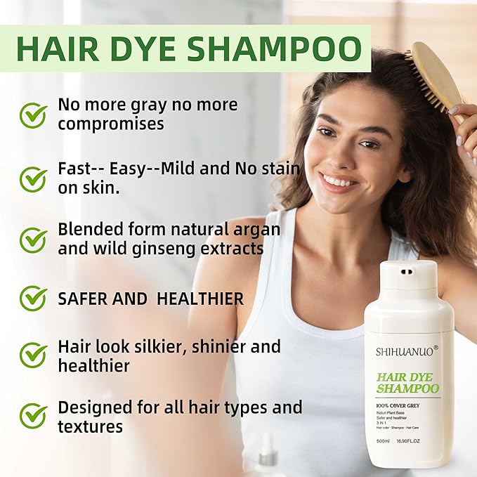 Hair Dye Shampoo 3 in 1 for Gray Hair Coverage, Argan nut Natural Shampoo Hair Dye for Women & Men/Ammonia-Free 500ml(Brown)