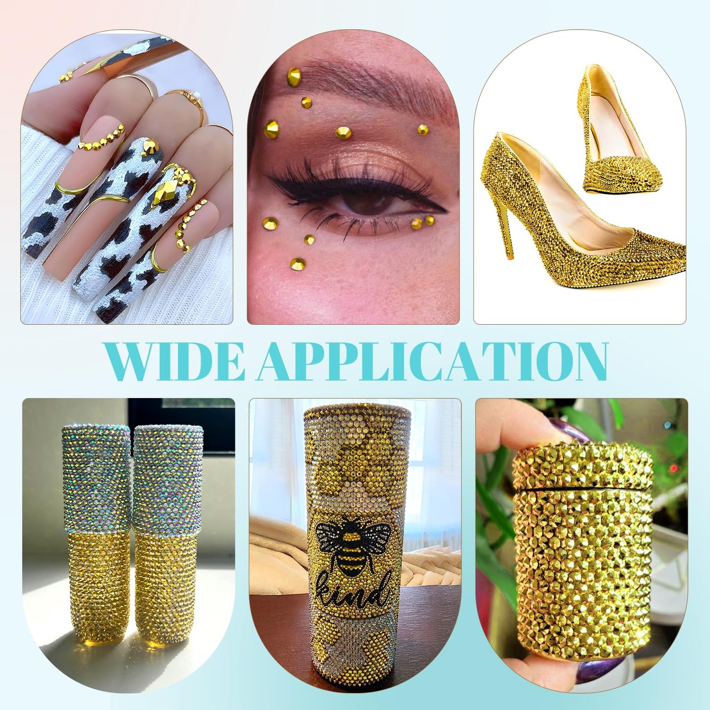 6100Pcs Resin Rhinestones for Crafting with 2Pcs 10ml B7000 Jewelry Glue, 1 Box Flatback Crystals Diamond (Bright Gold) for Bedazzling Crafts DIY Nail Art,Non Hotfix Gems for Clothing Shoes Tumblers