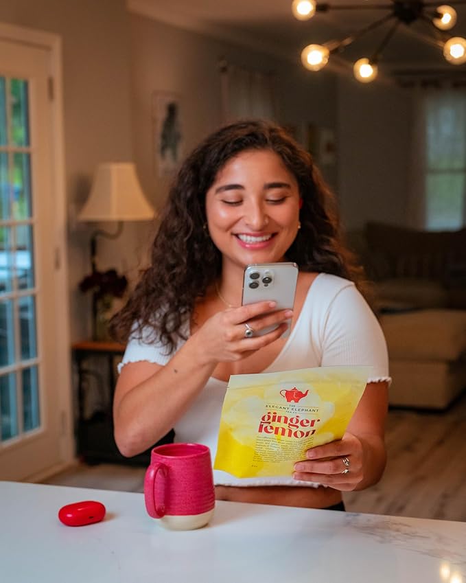 Ginger Lemon Tea, Loose Leaf Herbal Tea – Helps Reduce Nausea and Motion Sickness – Detox & Immunity Support – Drink Hot or Iced – 4 oz Resealable Bag (Makes 50 Cups) – The Elegant Elephant