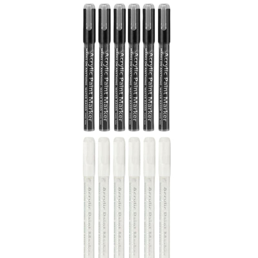 6 black and 6 White Nail Polish Pens Set, Nail Art Pen, Nail Pencil, DIY Drawing Painting Pen, for Nails DIY (6 black+6 White)