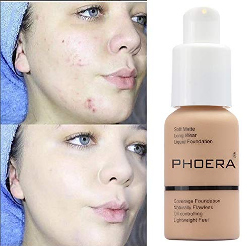 2 Pack PHOERA Foundation 102# Nude and 103# Warm Peach, Flawless Soft Matte Liquid Foundation,24 HR Full Coverage Mattle Oil-Control Foundation Makeup.