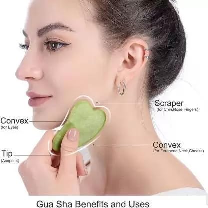 Green Jade Roller & Gua Sha Set, Face Roller Manual Massager,Green Jade Applicator for Face, Neck,Body Muscle,Relaxing, Stimulating Blood Flow, Relieve Fine Lines, Wrinkles,Green