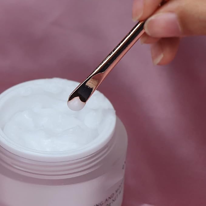 4 Pieces Zinc Alloy Makeup Spatula Eye Cream Spoon Beauty Scoop Mini Spoon Makeup Beauty Spoons Mini Cosmetic Skincare Spatula for Cream Lotions, Cylindrical Handle Type, Rose-Gold