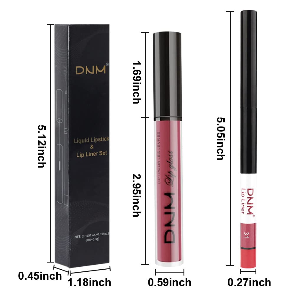 evpct 2Pcs Rose Red Pink Mauve Neutral Color Lip Liner and Matte Lipstick Makeup Sets Vegan Lipstick Lip Liner and Gloss Set Lip Stain Long Lasting Waterproof 24 31#