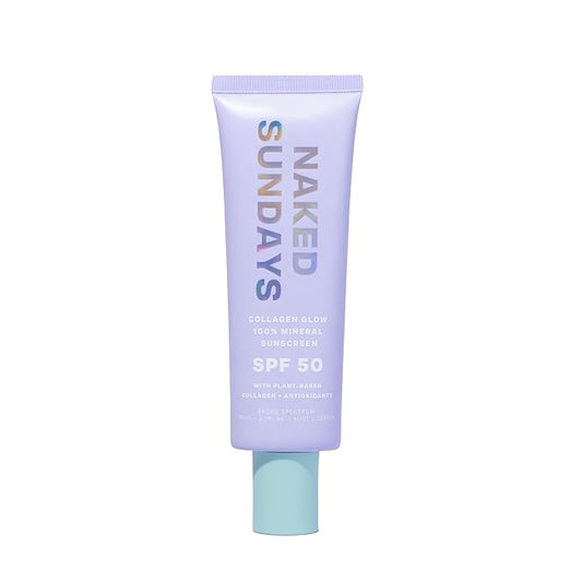 Naked Sundays SPF 50 Mineral Glow Sunscreen, Daily Hydrating Facial Moisturizer & Primer with Zinc Oxide, Sheer Tint, Broad Spectrum SPF Lotion (Jumbo 80ml)