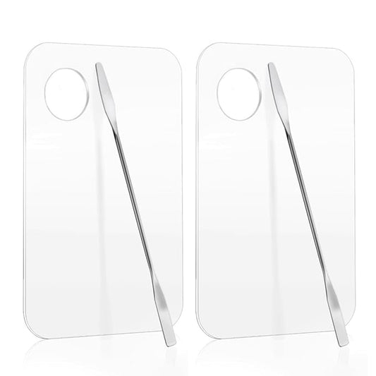 2 Pcs Acrylic Cosmetic Makeup Palette with 2 Pcs Makeup Spatula,Foundation Palette,Makeup Mixing Palette for Foundation Eye Shadow Lipsticks Nail Art