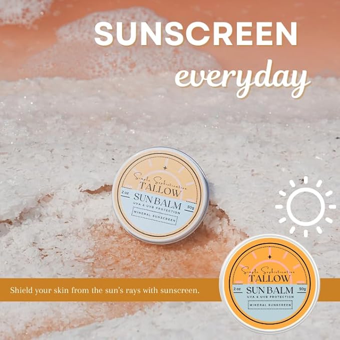 Tallow Sun Balm, tinted - with grassfed tallow, castor oil, zinc oxide | Mineral Sunscreen | Natural, Clean, Organic | Reef Safe, Ocean Friendly | Spf 30 - suitable for sensitive skin (2 oz) (Fair)